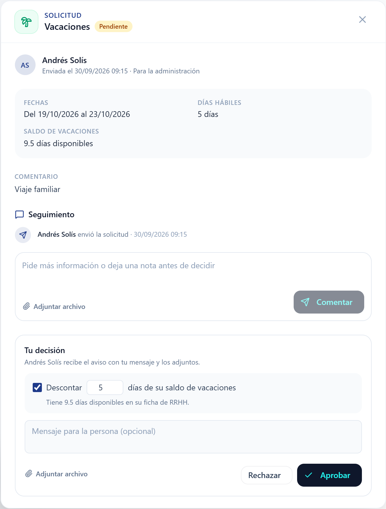 Quien aprueba ve el detalle y decide desde Cimenta
